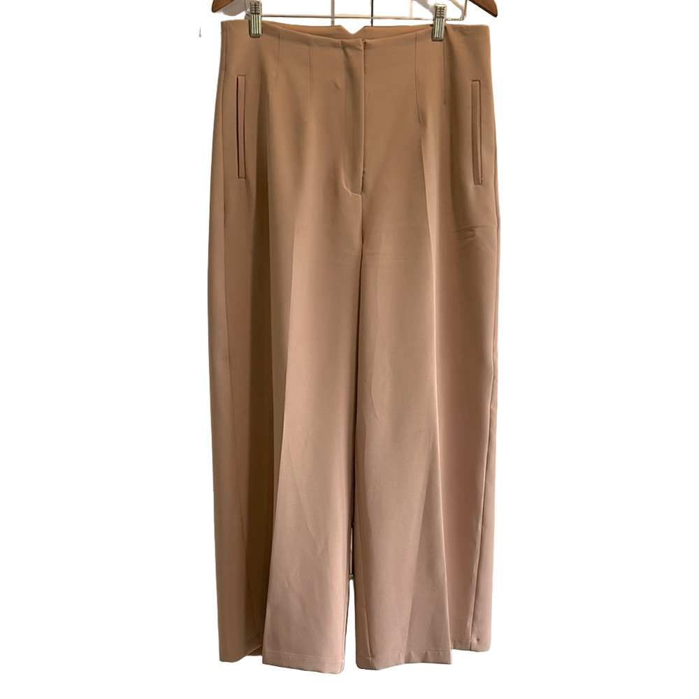 Saks Fifth Avenue Tan Wide Leg Trousers Pants High Waisted Size Large